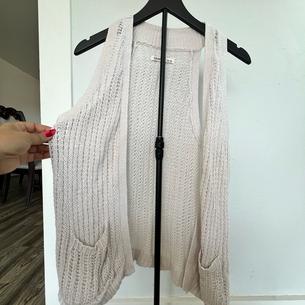 Old Navy Women's Light Cream Knit Cardigan Vest